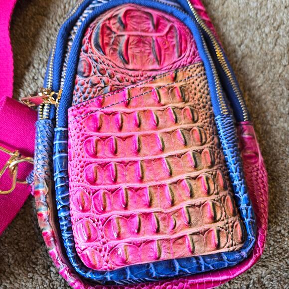 Crossbody Sling Bag Vegan Leather Rainbow Crocodile Pink Commute Travel - Picture 2 of 7